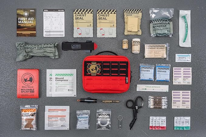 RHINO RESCUE Vehicle IFAK Trauma Kit with C-A-T Tourniquet, Tactical First Aid Kit Molle Pouch Red