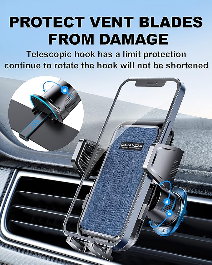 [2026 New] Car Vent Phone Mount, [Upgrade Hook Clip Never Shake] Adjustable 360 Rotation Vent Clip Car Phone Holder Mount, Big Phone & Thick Case Friendly Fit for All iPhone, Samsung & Cell Phone