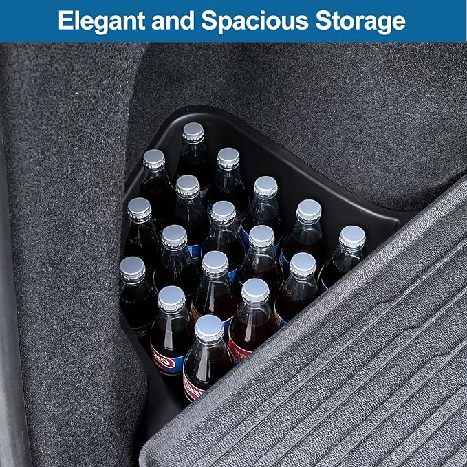 for Model Y Juniper Trunk Storage Bins with Lids 2PCS Trunk Rear Side Cargo Organizer Boxes Custom Fit Model Y Juniper Interior Accessories 2025 2026 Black TPE Waterproof