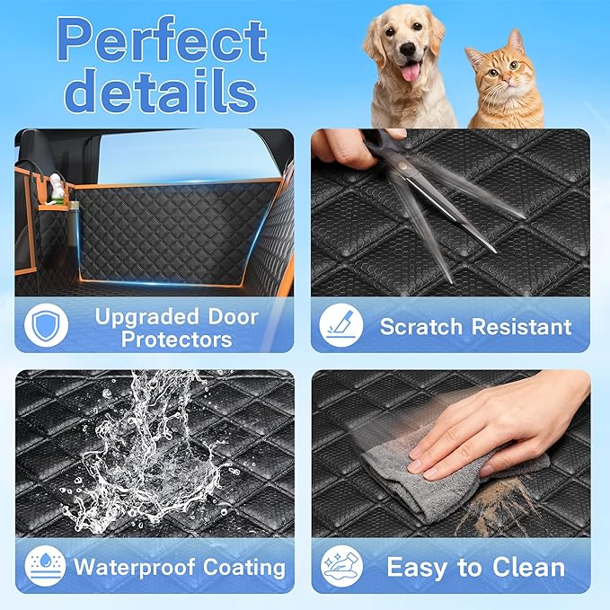 Dog Car Seat Cover for Back Seat, Hard Bottom Car Seat Cover for Dogs with Door Protectors for Traveling and Camping with Pets, Waterproof and Scratch-Resistant, Suitable for Cars