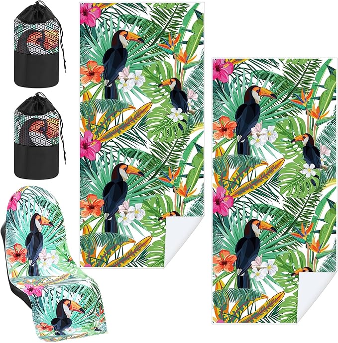 Hahafelt 1 Pack Car Seat Towel Covers with Storage Bag 63 x 32 Inch Athletic Running Towel Seat Sweat Washable Non Slip Cover Gift for Car Outdoor Sport Activities (Tropical Toucan)