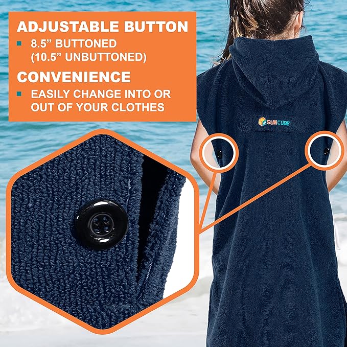 SUN CUBE Kids Changing Robe Surf Poncho, Kids Beach Towels for Teens, Microfiber Hooded Wearable Swim Towel Boys Girls Teenagers