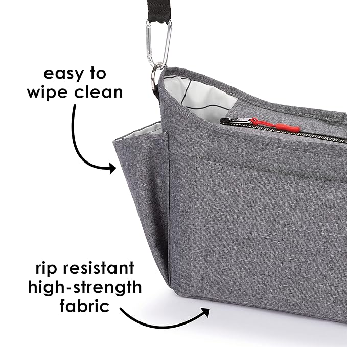 Diono Buggy Buddy XL Universal Stroller Organizer with Cup Holders, Secure Attachment, Zippered Pockets, Safe & Secure, Gray