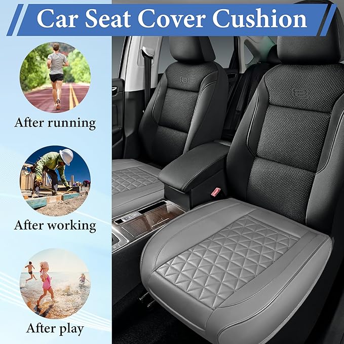 2PCS Leather Car Seat Cover, Front Bottom Seat Cushion Cover, Car Seat Cover, Front PU Leather Seat Covers, Anti-Slip and Wrap Around The Bottom with Storage Pocket Suitable for Most Vehicles (Black)