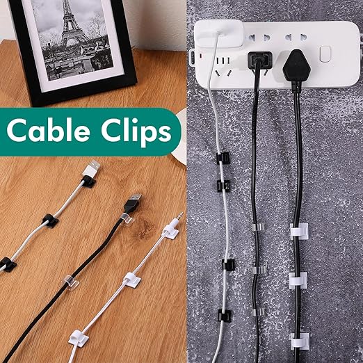 Namalu 240 Pcs Cable Clips Outdoor Wire Clip Adhesive Cable Hook Cord Organizer Holder R Shape Christmas Light Clip for Desk Wall Cable Management String Lights Fairy Light Decoration(White, Medium)