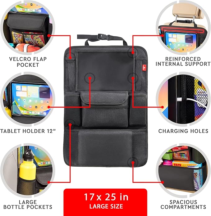 Helteko Car Seat Organizer, Ultra Version Kids Backseat Car Organizers and Storage, Waterproof Back Seat Protector Kick Mats with Tablet Holder 12 in, Car Accessories Interior and Travel Essentials.