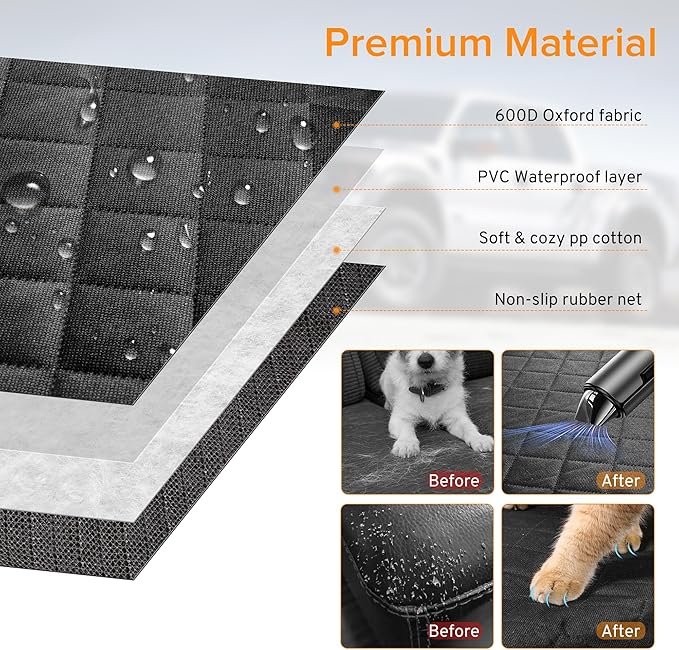 Dog Car Seat Cover for Back Seat Compatible with Dodge RAM 1500 2500/Ford F150 F-150 F250 2000-2025 2026 Accessories, Non-Slip Pet Bench Backseat Covers for Large Pickup Trucks