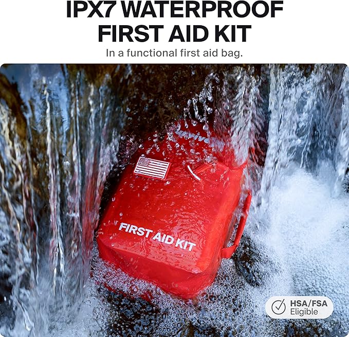 SurviveX Large Waterproof First Aid Kit for Car, Travel & Home - Emergency Kit for Hiking, Camping, Backpacking and Outdoors - Includes Zip Stitch Wound Closure Strips