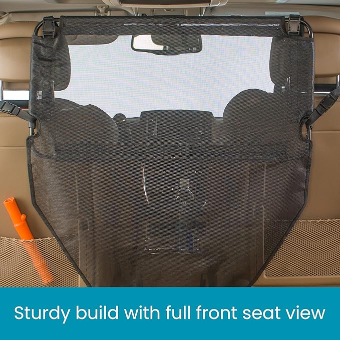 High Road Back Seat Barrier for Dogs - Car Divider for Dogs for Behind Front Seat - Padded Steel Frame with Heavy Duty Coated Dog Net Barrier for Car, Truck or SUV