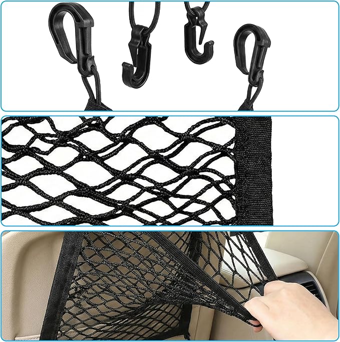 Dog Car Barrier Net Car Mesh Organizer, Back Seat Pet Barrier, SUV Dog Barrier for Cargo Area, Elastic Storage Net Pouch for Cars SUVs Vans Traveling