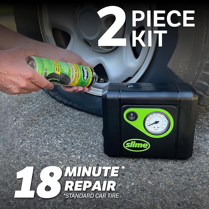 Slime 50166 Flat Tire Puncture Repair, Smart Spair Plus, Emergency Kit for Car Tires, Includes Sealant and Tire Inflator Pump, Suitable forTruck/SUV, 18 Min Fix