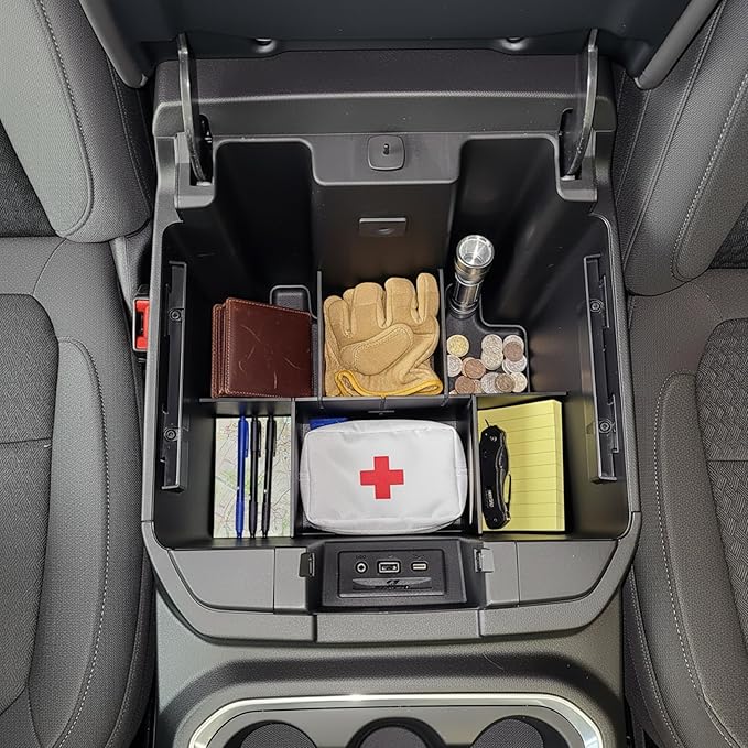 Vehicle OCD Center Console Divider & Tray Organizer for Chevy Silverado 1500 / GMC Sierra 1500 (2019-2021) & 2500/3500 HD (2020-2023) (Full Console w/Bucket Seats ONLY) - Made in USA - SLX506
