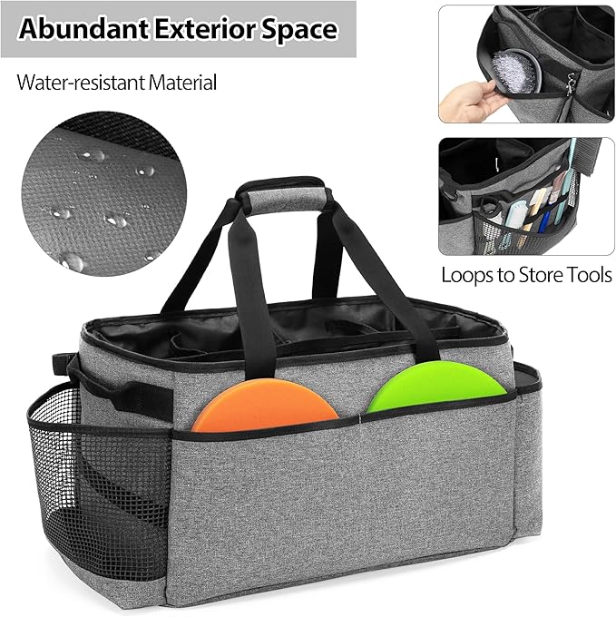 HODRANT Detailing Bag with Polisher Carry Bag, Large Detail Car Care Box for Auto Detailing Supplies, Car Wash Caddy & Trunk Organizer for Buffer Bottle Towel & Cleaning Kit, Gray, Patent Design