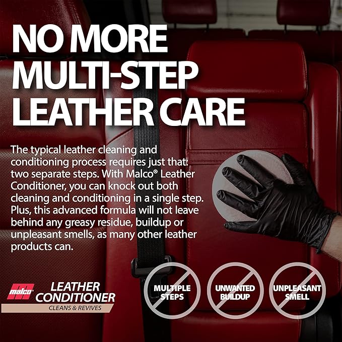 Malco Leather Conditioner for Cars - Cleans and Conditions Automotive Seats & Surfaces/Natural Moisturizers Soften, Restore and Protect Leather Interiors / 32 Oz (109932)
