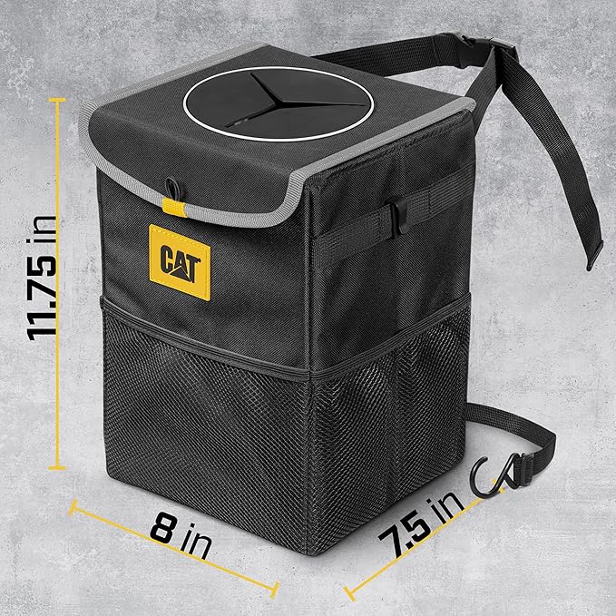 CAT® 3-Piece Car Organizer Bundle – Collapsible Trunk Organizer, Portable Seat Caddy with Adjustable Straps & 2.4 Gallon Leak-Proof Trash Can Cooler for Cars, Trucks, and SUVs Black