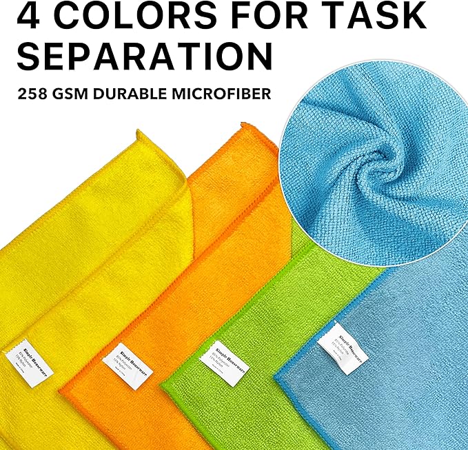 Simple Houseware Microfiber Cleaning Cloth 50 Pack, 12" x 12", 4 Colors