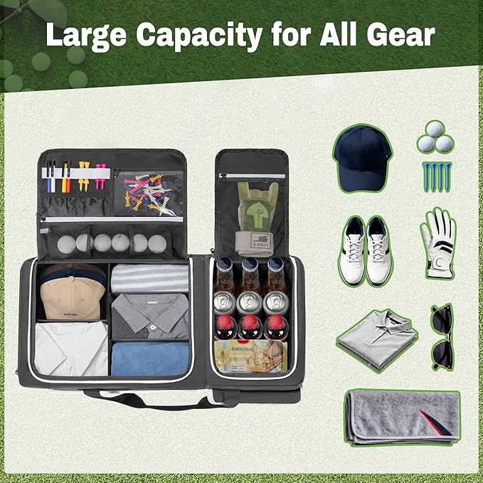 DSLEAF 2 Layer Golf Trunk Organizer with Bottom Shoe Space, Golf Car Locker for Men & Women, Holds 2-3 Shoes, Balls, Tees, Cap, Gloves and Clothes (Patenting Design)