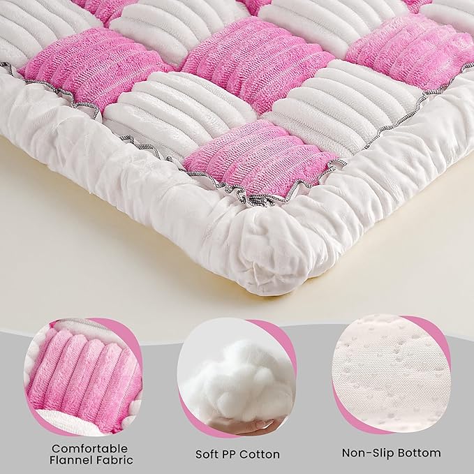 HiPetpy Backseat Dog Bed Mat, Non-Slip Dog Bed for Car Back Seat, Soft & Cozy Dogs Blanket, Washable Travel Pet Mat Seat Protector for Cars, SUVs, Trucks (Pink/White, 51.1" L x 23.6" W x 1.5" Th)