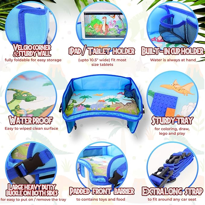 ecoZen Lifestyle Kids Travel Tray & Toddler Lap Desk Organizer - Airplane and Car Seat Table for Road Trip Essentials - Airplane Must Haves for Toddlers - Carseat Tray Kid Travel - Lap Table
