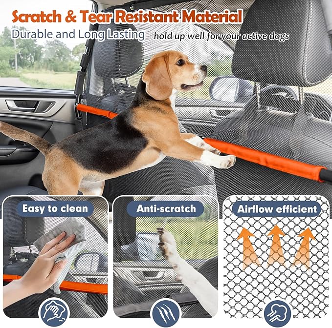 Dog Barrier for Car, 50" Wide SUV Dog Barrier for Cargo Area & 2nd 3rd Row Seats, Sturdy Dog Barrier for Small SUV & Truck with See-Through Net Mesh, Back Seat Divider for Mid-Sized Vehicle