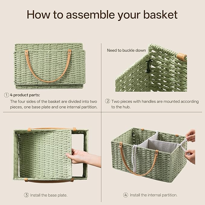 Angelhood Large Paper Rope Diaper Caddy, Baby Essentials Organizer, Portable Baby Shower Baskets Gift Bin, Car Storage Bag for Nursery