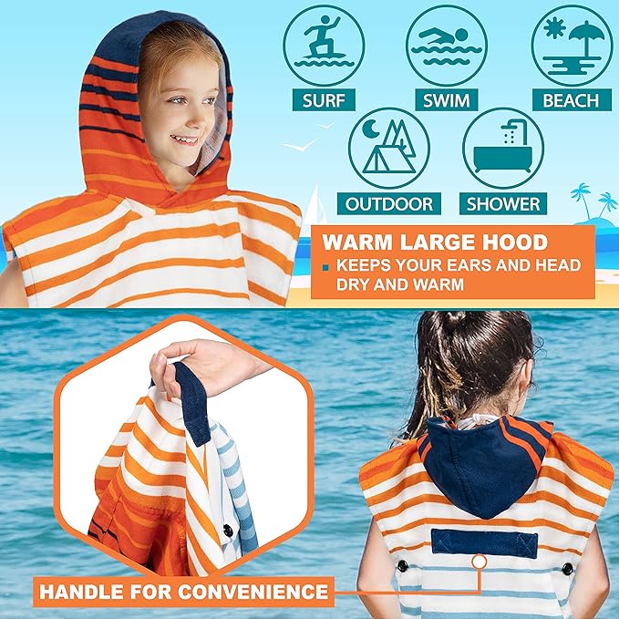 SUN CUBE Kids Changing Robe Surf Poncho, Kids Beach Towels for Teens, Microfiber Hooded Wearable Swim Towel Boys Girls Teenagers