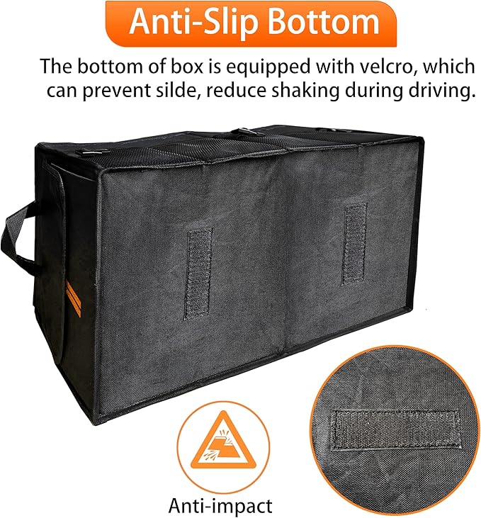 YOSRTER for Dodge Charger Durango Challenger Ram Car Trunk Organizer Collapsible Storage Box with Handle Foldable Lid Non Slip Bottom Sturdy Base Panel 2 Compartment Orange Trim