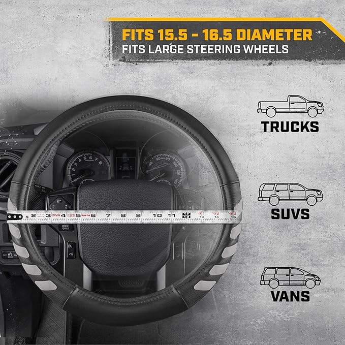 Cat® UltraSport Faux Black Leather Truck Steering Wheel Cover, Large 16 inch Size, Durable and Comfortable with Advanced Grip, Steering Wheel Cover for Truck Auto Van SUV