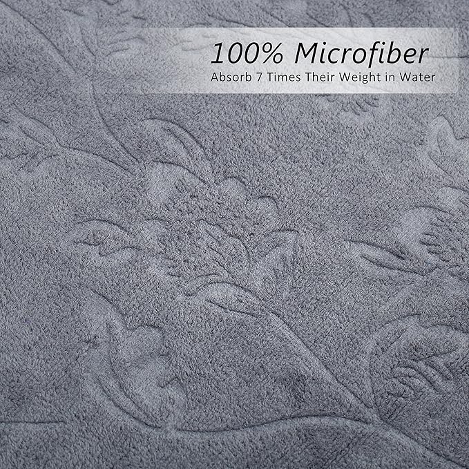 JML Bath Towels Set of 6, Oversized Large Microfiber Bath Towels for Adult Men Women, 30" x 60", Soft,Super Absorption, Perfect for Shower, Sauna, Yoga, Gym, Beach, Pool, Sport - Grey Floral Pattern