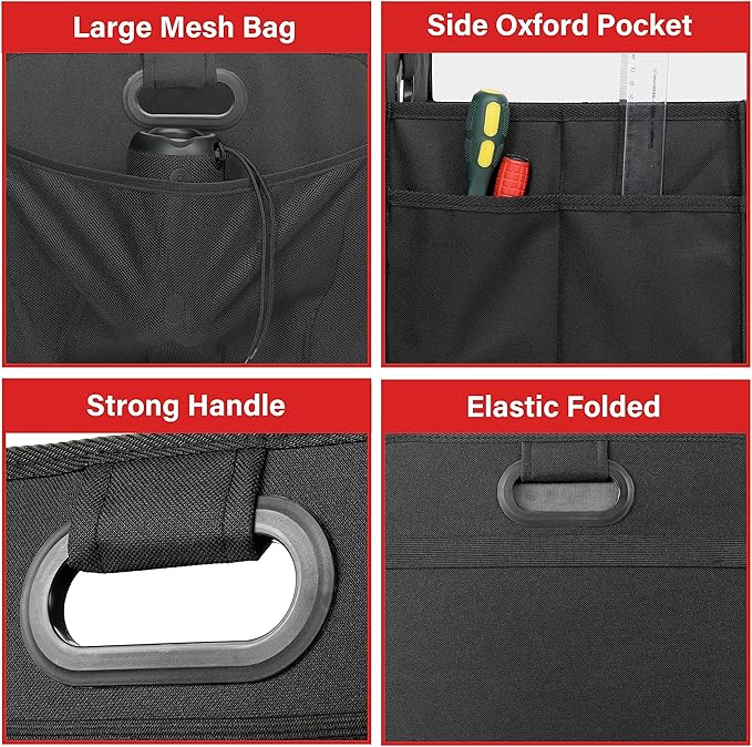 Simple Deluxe Car Trunk Organizer, 2 Compartments Anti-slip Design Collapsible Trunk Storage, Made of Waterproof 600D Oxford Polyester, Suitable for SUV, Minivan, Truck, Black