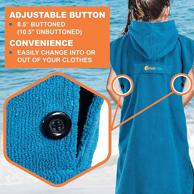 SUN CUBE Kids Changing Robe Surf Poncho, Kids Beach Towels for Teens, Microfiber Hooded Wearable Swim Towel Boys Girls Teenagers