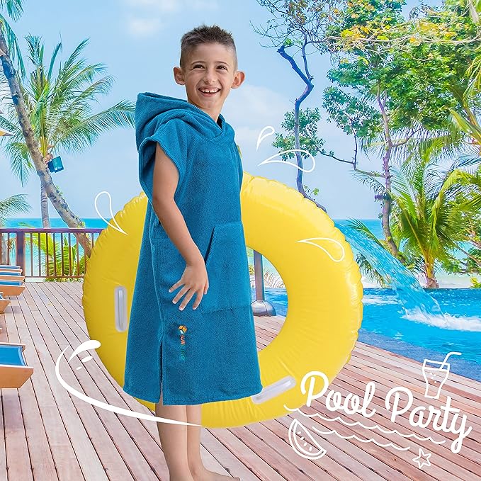 SUN CUBE Kids Changing Robe Surf Poncho, Kids Beach Towels for Teens, Microfiber Hooded Wearable Swim Towel Boys Girls Teenagers