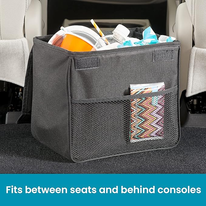 High Road TrashStand Weighted Car Trash Can with Lid and Removable Leakproof Liner - Universal Fit Behind Center Console in Back Seat - Holds 2 Gallons of Car Garbage