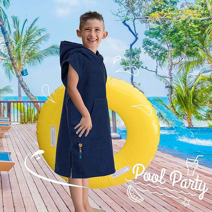 SUN CUBE Kids Changing Robe Surf Poncho, Kids Beach Towels for Teens, Microfiber Hooded Wearable Swim Towel Boys Girls Teenagers