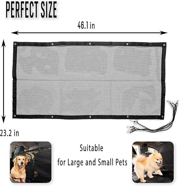 Zento Deals Car Pet Safety Barrier Net – Backseat Mesh Dog Divider – Universal Adjustable for SUV/Car/Van – Washable Safety Net Fence – (45’’x24.5’’)