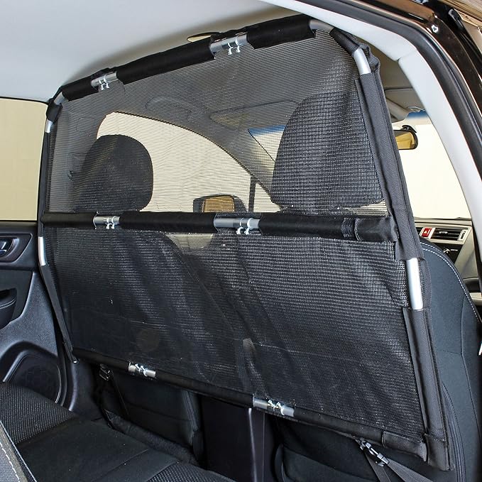 Bushwhacker Deluxe 50" Wide Dog Barrier for Cars, SUVs, Trucks, and CUVs – Pet Restraint Backseat Divider | Mesh Net Screen Shield Behind Front or Rear Seats Cargo Area – Ideal for Travel Safety