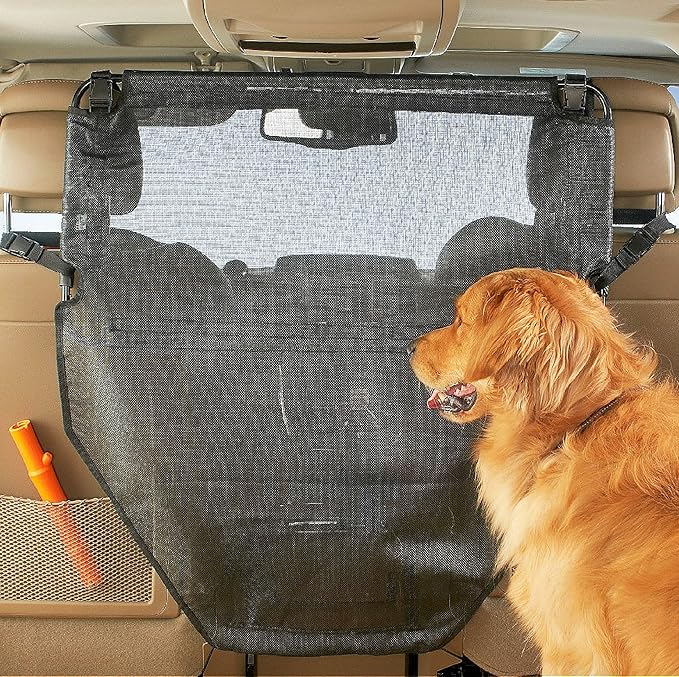 High Road Back Seat Barrier for Dogs - Car Divider for Dogs for Behind Front Seat - Padded Steel Frame with Heavy Duty Coated Dog Net Barrier for Car, Truck or SUV