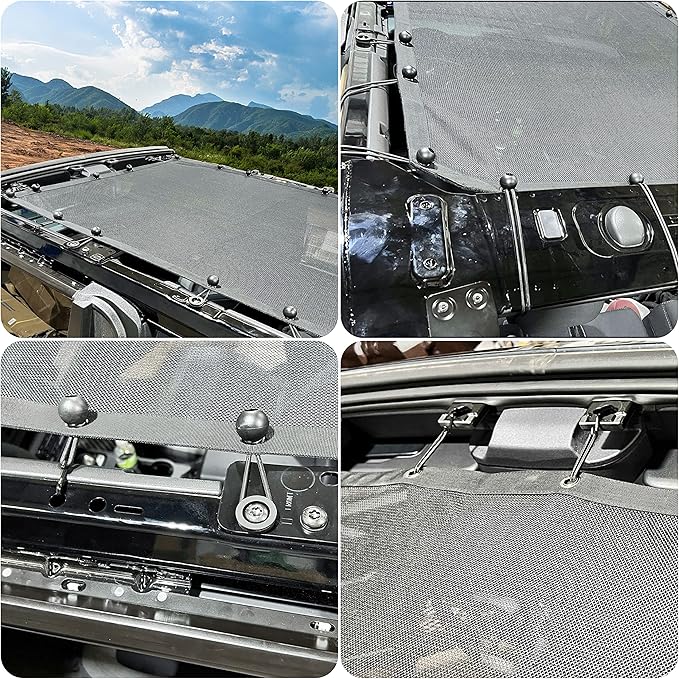 sukemichi 2 Door Sunshade for Ford Bronco,Mesh Sun Shade Bikini Top Cover Bimini Top for Ford Bronco Accessories 2021 2022 2023 2024 2025 2026 2 Door - Blocks UV, Wind, Noise(Flag)
