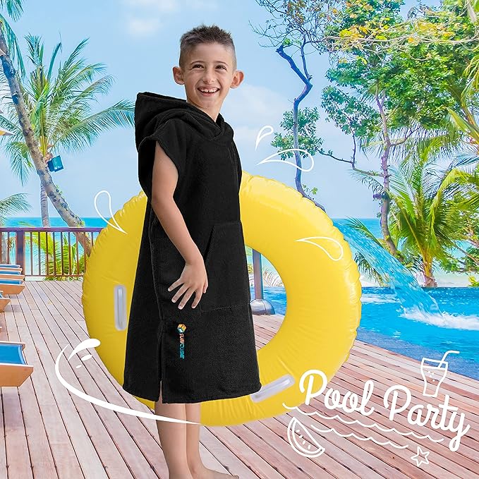 SUN CUBE Kids Changing Robe Surf Poncho, Kids Beach Towels for Teens, Microfiber Hooded Wearable Swim Towel Boys Girls Teenagers