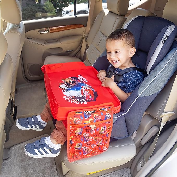 J.L. Childress Disney Baby 3-IN-1 Kids Travel Tray & Tablet Holder - Car Seat Lap Tray Desk for Toddlers, Road Trip Essentials, Activity Table, Travel Accessories - Cars