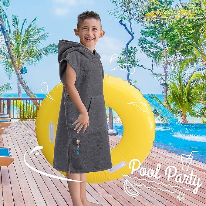 SUN CUBE Kids Changing Robe Surf Poncho, Kids Beach Towels for Teens, Microfiber Hooded Wearable Swim Towel Boys Girls Teenagers